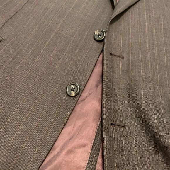 Lauren Ralph Lauren Sz 44L 100% wool stripe 2 button suit blazer jacket brown - Picture 2 of 10
